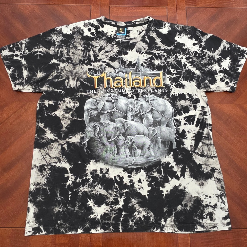 Saffar T-Shirt XXL Black Thailand Kingdom of Elephants Tie Dye Graphic Tee